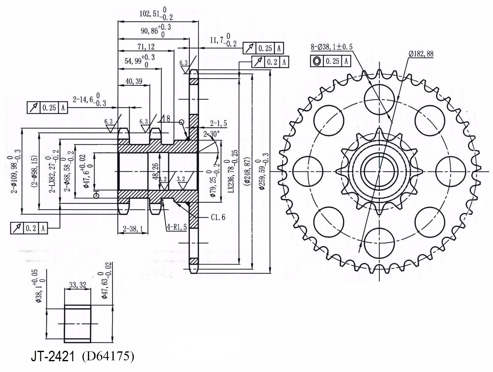 D76529 Chain Drive Sprocket for CaseIH Skid Steer Loader 1845C 1845 1